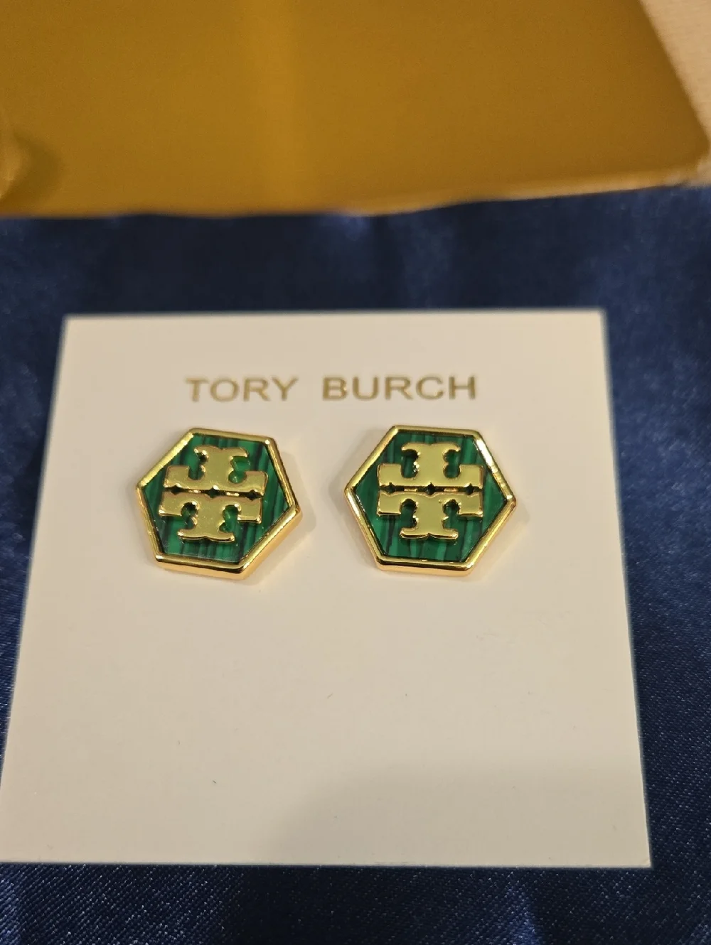 SALE! Tory Burch Green Enamel Logo Stud Earrings